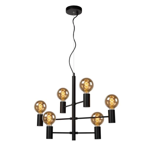 Lucide LEANNE - Pendant light - 6xE27 - Black - detail 3